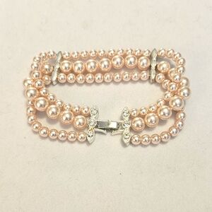 Pink Faux Pearl Bracelet with Silver Accents